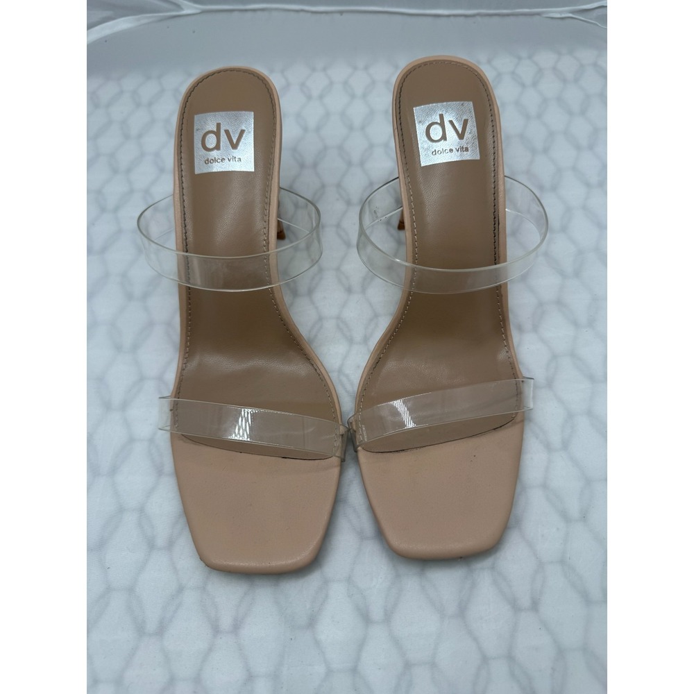 Dolce Vita Yorke Mule Womens US 9 Nude Clear Strap Block Heel Slip On‎ Shoes
